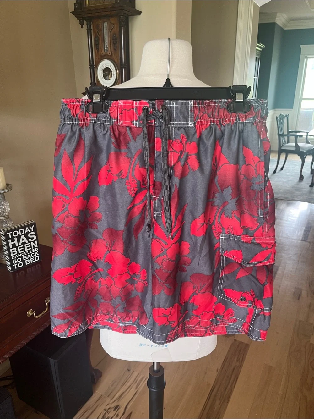 Sonoma Red Floral on Gray Men's Swim Trunks